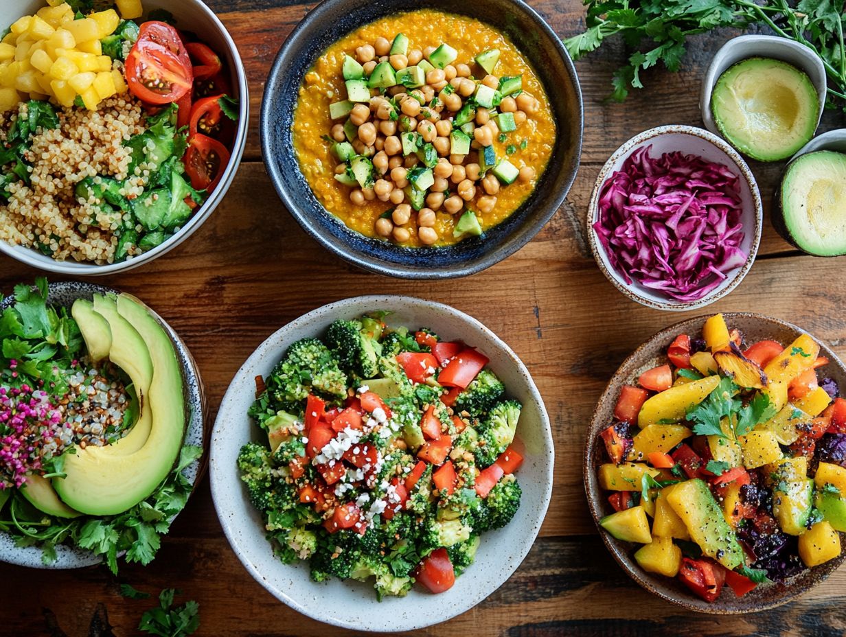 Colorful image showcasing key takeaways for plant-based meals.