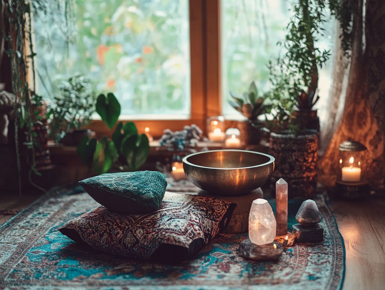 A peaceful sacred space for energy healing with candles and crystals