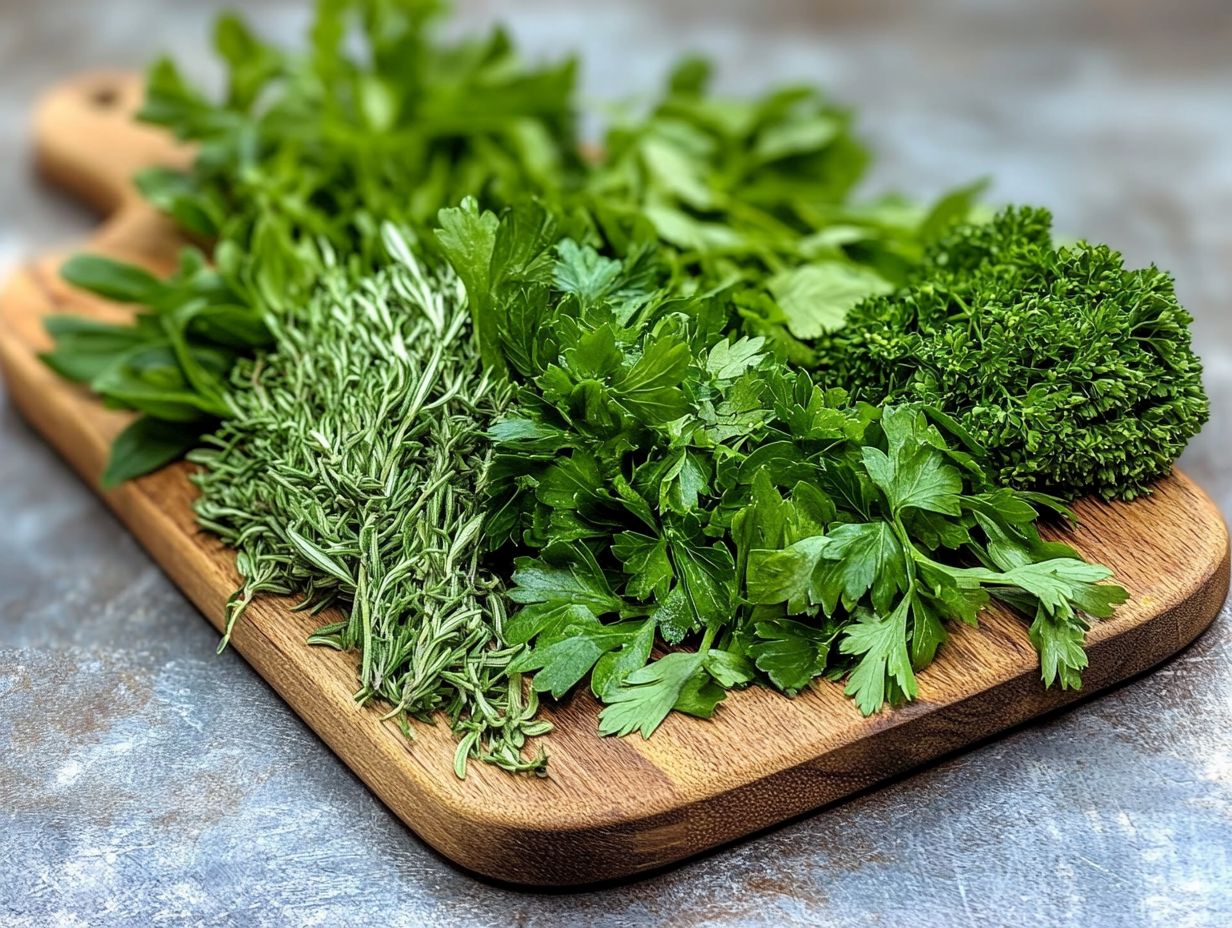 Image showing various forms of herbs for heart health including fresh, dried, and powdered.