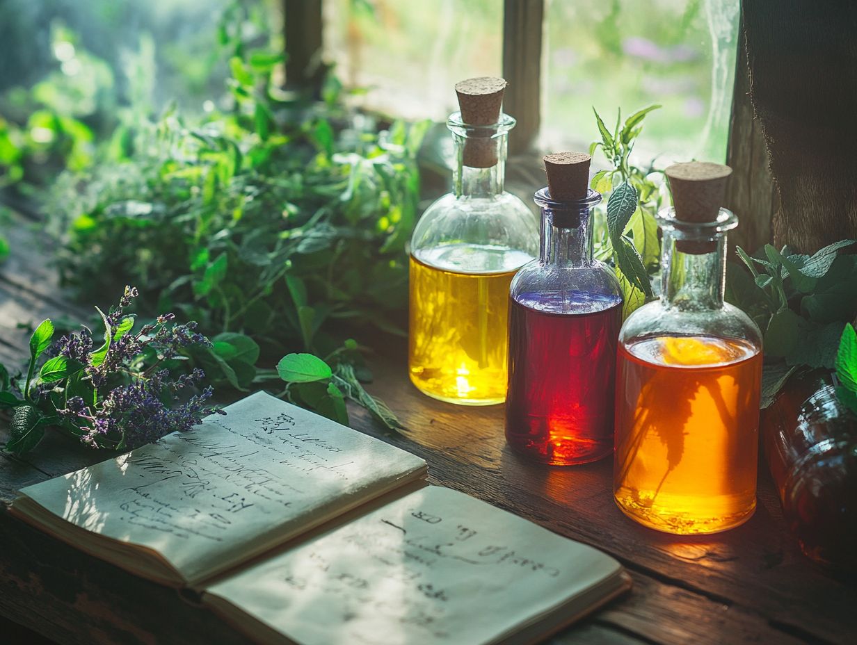 Illustration of different herbal tinctures and their uses