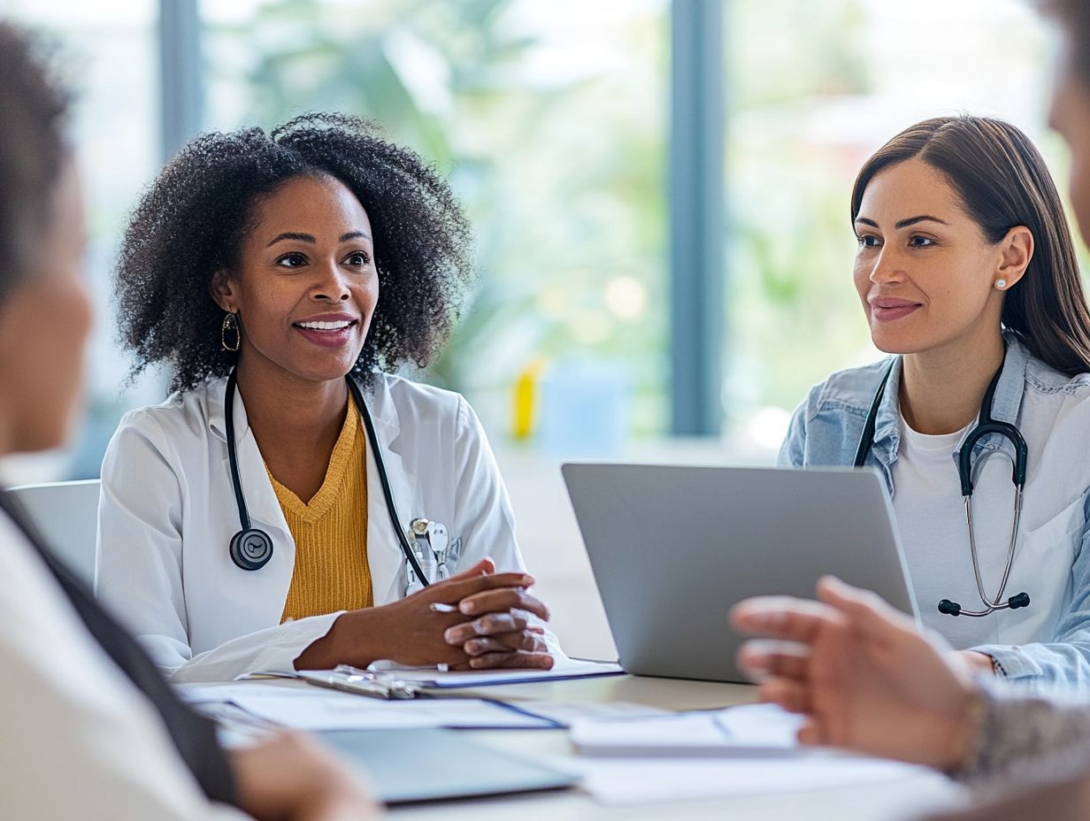 Illustration of a patient discussing health concerns with a doctor during a check-up.